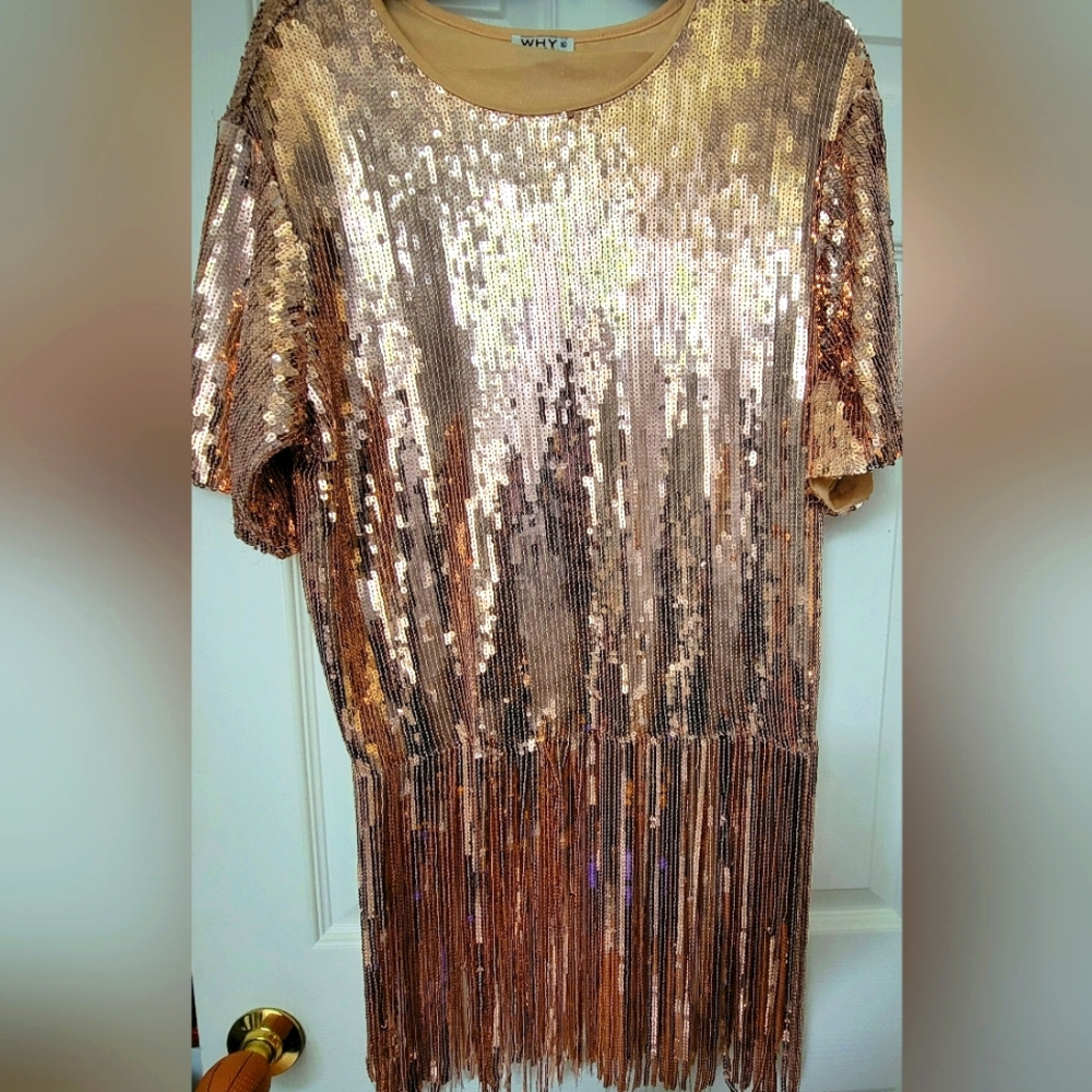Sequin Fringe Top in Rose Gold! Fringe is long and swirls when you spin!